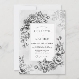 Gray Painterly Bloom Romance Wedding Invitation