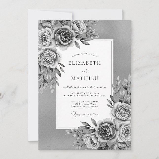 Gray Painterly Floral Romance Wedding Invitation (Front)