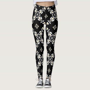 Gray patterns leaves flowers leggings