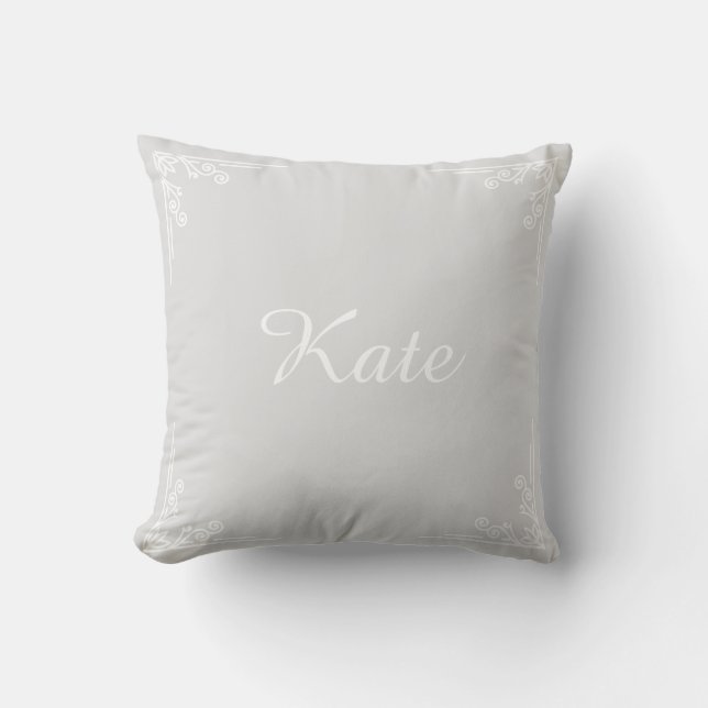 Gray Personalized Modern Elegant Typography Name Cushion (Front)