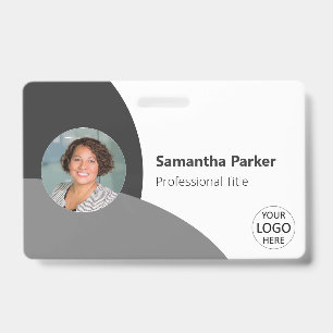 Gray Personalized Photo, Logo, Barcode Employee ID Badge
