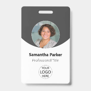 Gray Personalized Photo, Logo, Barcode Employee ID Badge