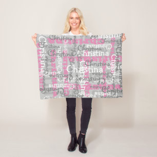 Gray Pink Girls Allover Name Collage Personalized Fleece Blanket