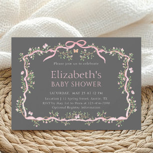Gray & Pink Spring Garden Baby Shower    Invitation