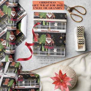 Gray Plaid Santa Christmas Wrapping Paper for Dad
