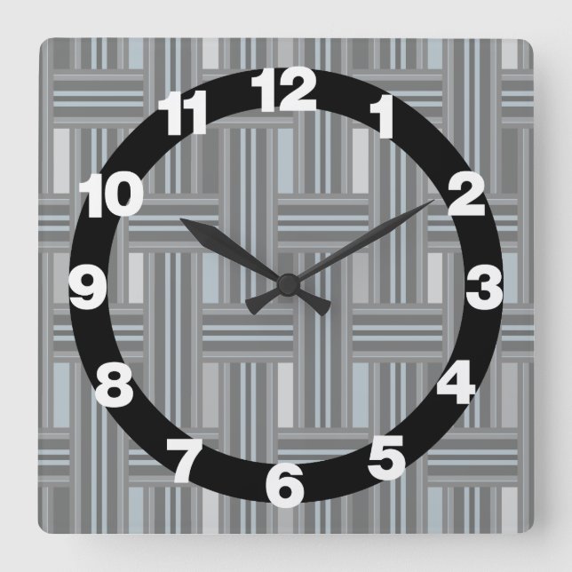 Gray Plaid Weave Square Wall Clock (Front)