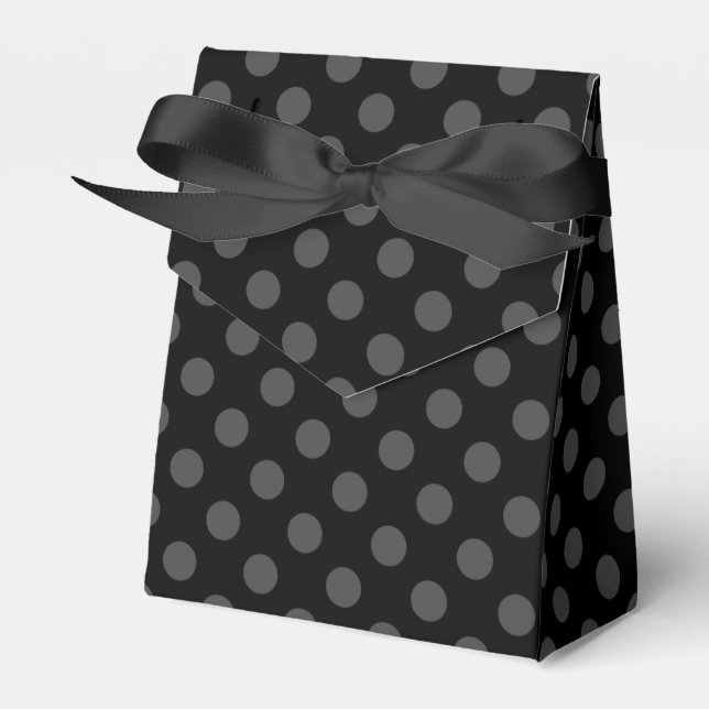 Gray polka dots on black favour box (Front Side)