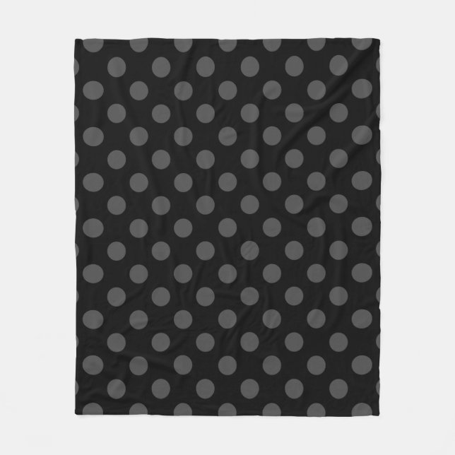 Gray polka dots on black fleece blanket (Front)