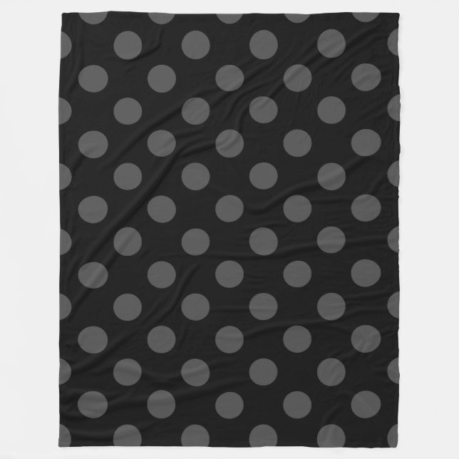 Gray polka dots on black fleece blanket (Front)