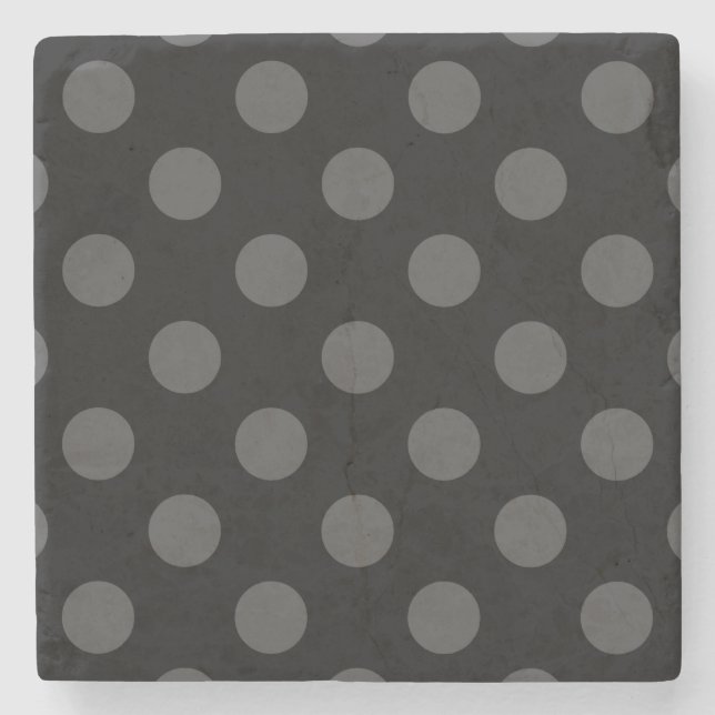Gray polka dots on black stone coaster (Front)