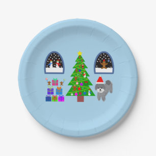 Gray Poodle Christmas #4 Paper Plates