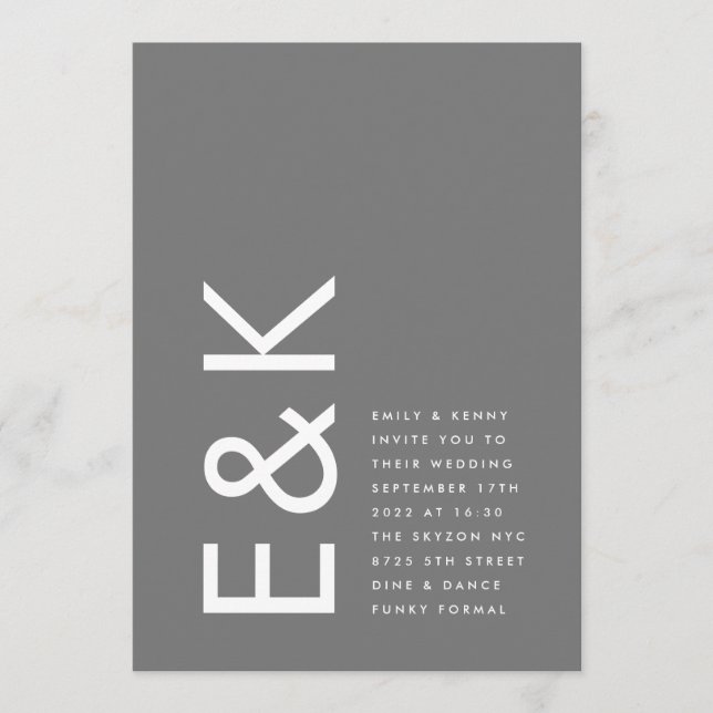  Gray Premium Ultimate Modern Monogram Fun Wedding Invitation (Front)