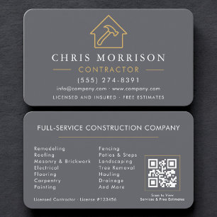 Gray Professional Contractor & Builder QR Code Business Card