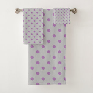 Gray Purple Polka Dot Bath Towel Set