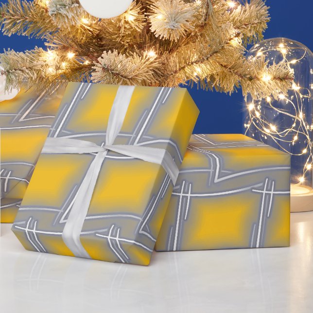 Gray Rectangular Abstract Art  Wrapping Paper (Holidays)