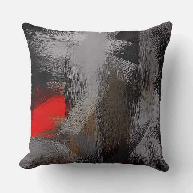 Gray Red Abstract #2 Cushion (Front)