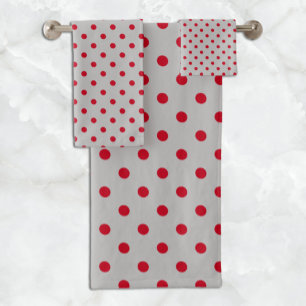 Gray Red Polka Dot Bath Towel Set