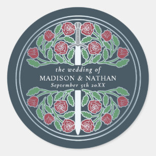 Gray Royal Medieval Silver Sword Wedding  Classic Round Sticker