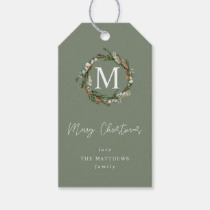 Gray Sage Eucalyptus Wreath Monogram Gift Tags