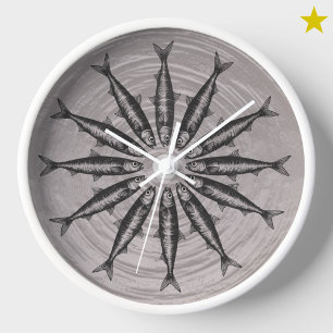 Gray Sardine Drawing Sketch Fish Pattern   Clock