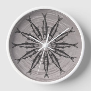 Gray Sardine Drawing Sketch Fish Pattern   Clock