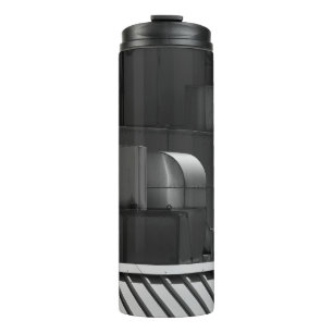 GRAY SCALE PHOTO OF A TRAIN THERMAL TUMBLER