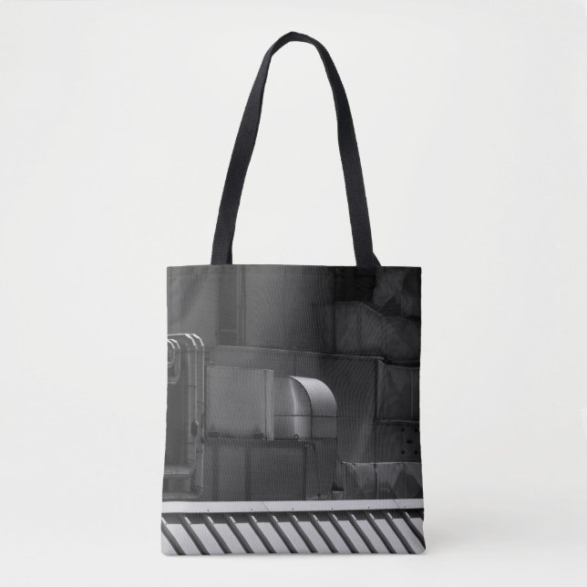 GRAY SCALE PHOTO OF A TRAIN TOTE BAG (Front)