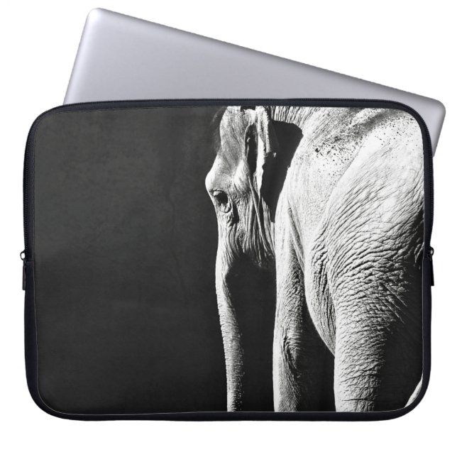 GRAY SCALE PHOTO OF ELEPHANT LAPTOP SLEEVE (Front)