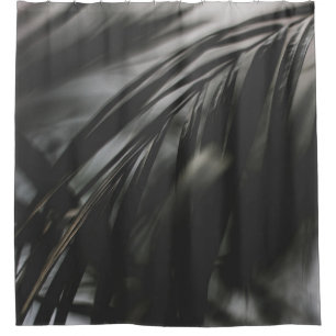 GRAY SCALE PHOTO OF PLANT LEAVES SHOWER CURTAIN