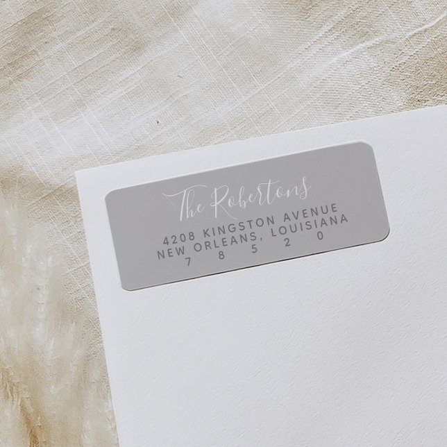 Gray Script Name Return Address Labels (Gray modern minimal script return address labels.)