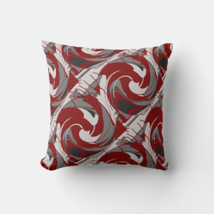 Gray Shades on Dark Red Diagonal Floral Art Design Cushion