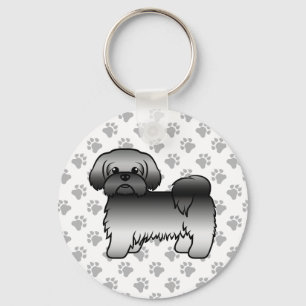 Gray Shih Tzu Cute Cartoon Dog Illustration Key Ring