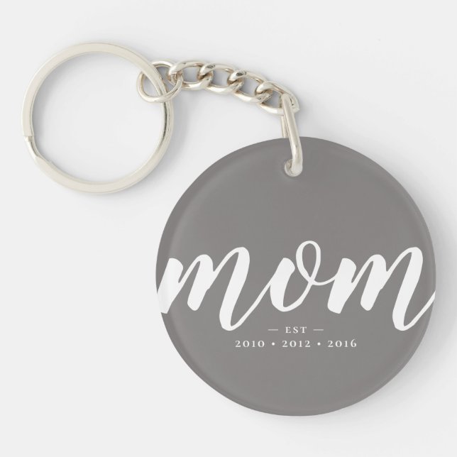 Gray | Simple Typography Mom EST. Acrylic Keychain (Front)