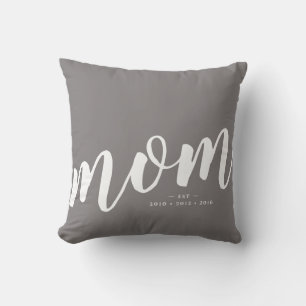 Gray Simple Typography Mom EST. Throw Pillow