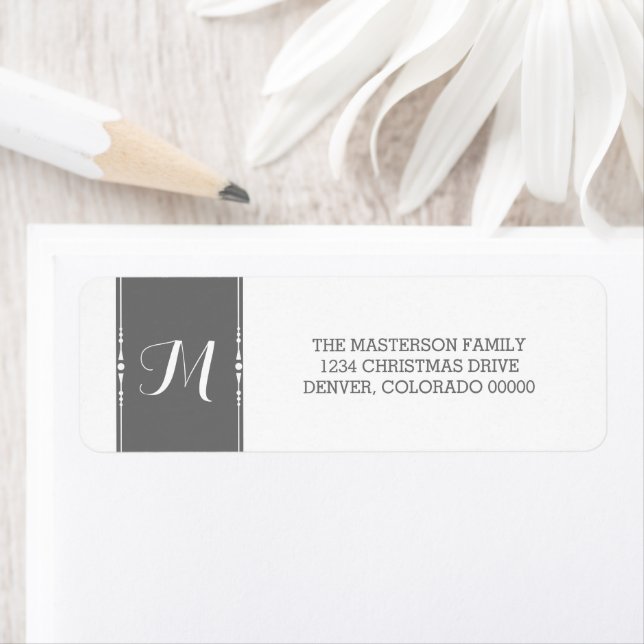 Gray Simply Chic Monogram Holiday Address Labels (Insitu)