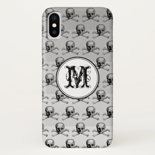 Gray Skull Halloween Personalized Monogram Case-Mate iPhone Case (Back)