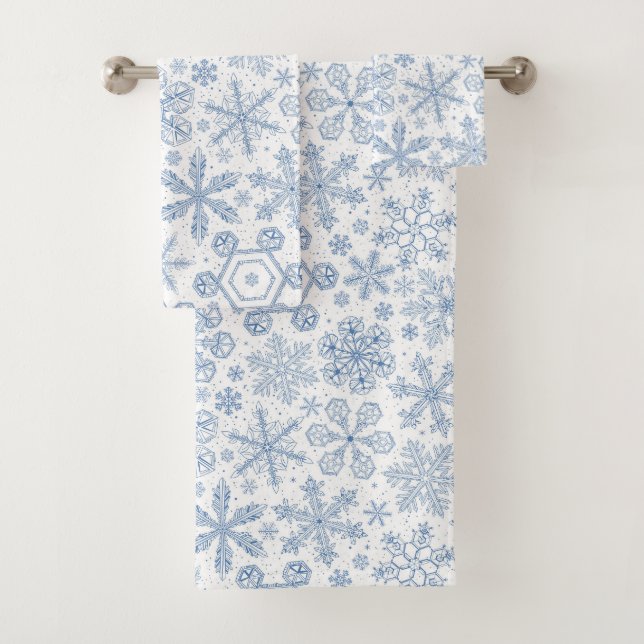 Gray Snowflakes on off white Bath Towel Set (Insitu)