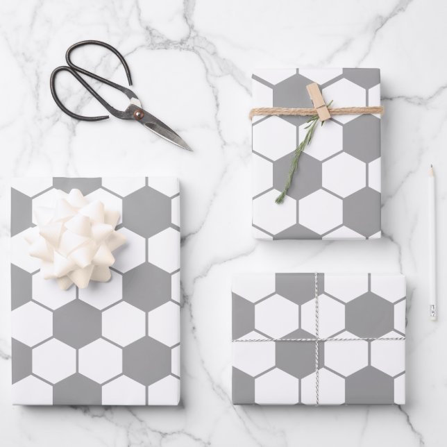 Gray Soccer ball pattern Wrapping Paper (Front)
