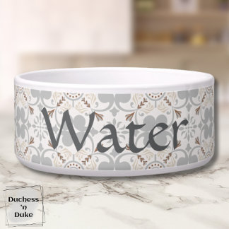 Gray Spanish Tile Personalized Dog Water Bowl 