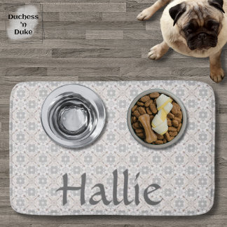 Gray Spanish Tile Personalized Pet Food Mat