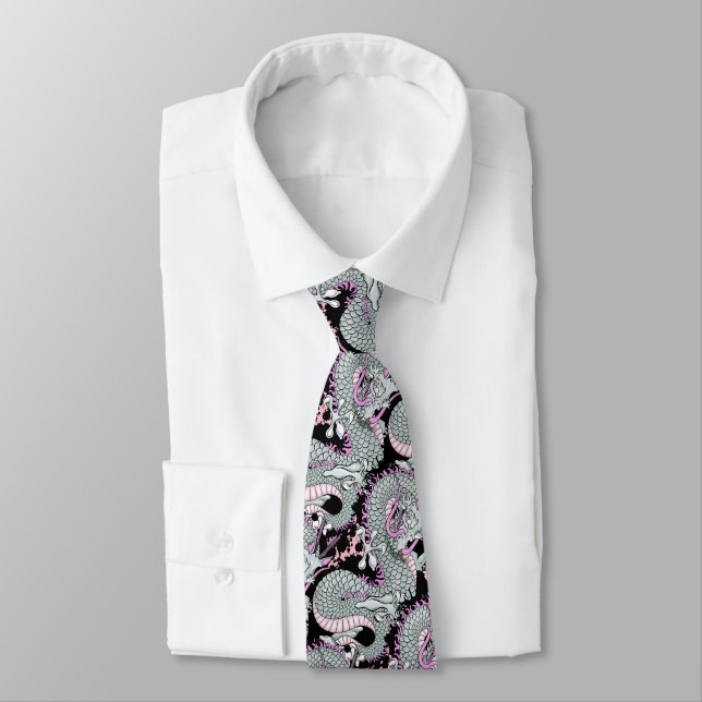 Gray Splash Dragon on Pink Tie (Tied)