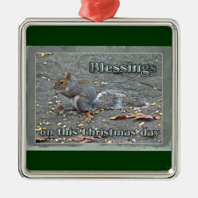Gray Squirrel Christmas Series Metal Tree Decoration (Front)