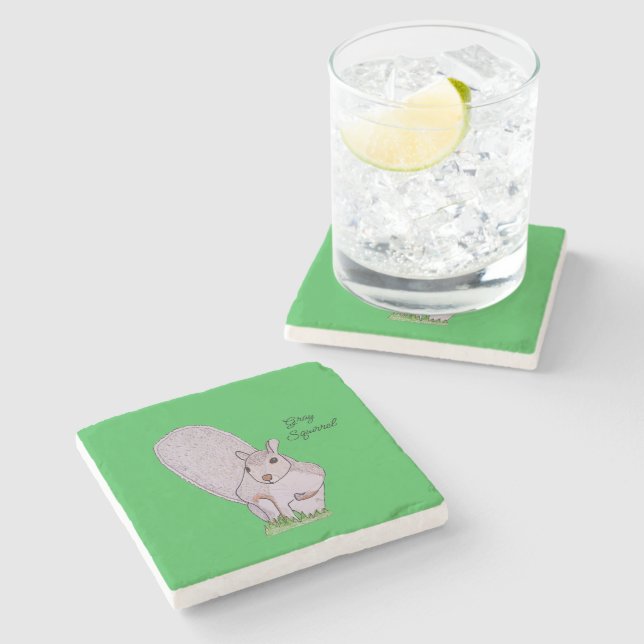 Gray Squirrel  Stone Coaster (Side)