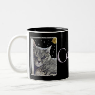 Gray Striped Kitty Art "Catnap" Two-Tone Coffee Mug