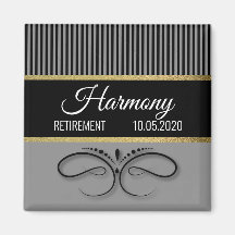 Gray Stripes and Butterfly Scroll - Gold Foil