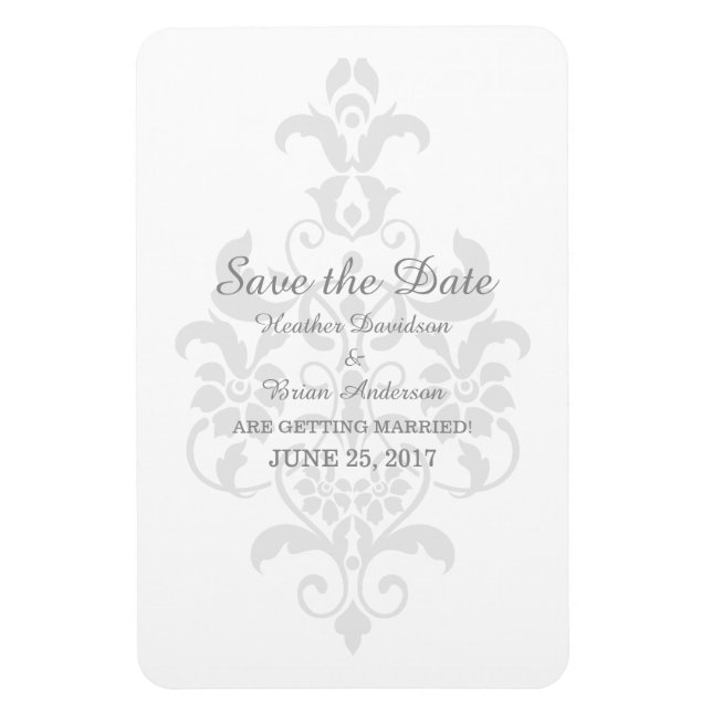 Gray Subtle Damask Save the Date Flexi Magnet (Vertical)