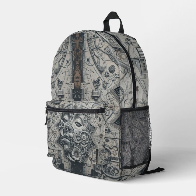 Gray Surialism Printed Backpack (Back Corner Right)