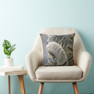 Gray Tabby Cat Macro Cushion