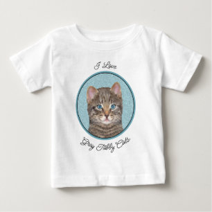 Gray Tabby Cat Painting - Cute Original Cat Art Baby T-Shirt