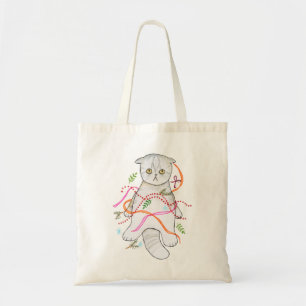 Gray Tabby Scottish Fold Funny Cute Grumpy Cat Tote Bag